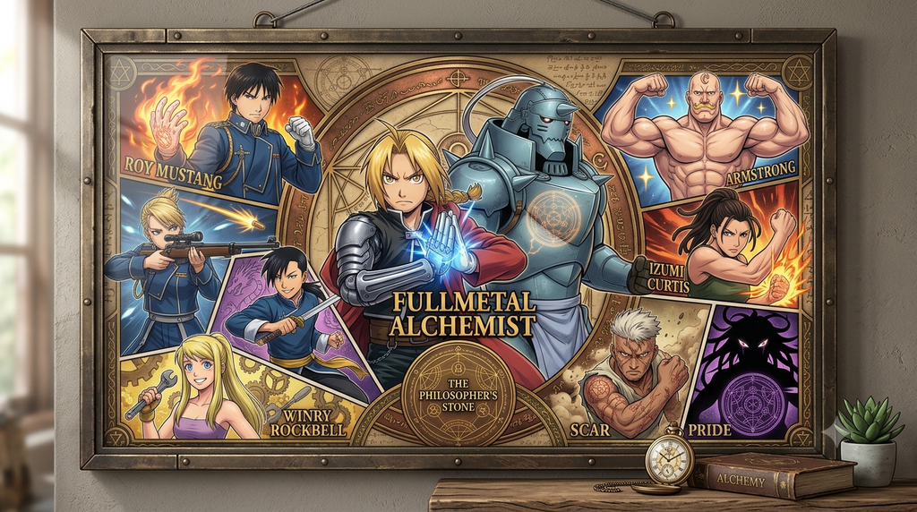 Fullmetal Alchemist Cast Framed Poster – 12" × 18"